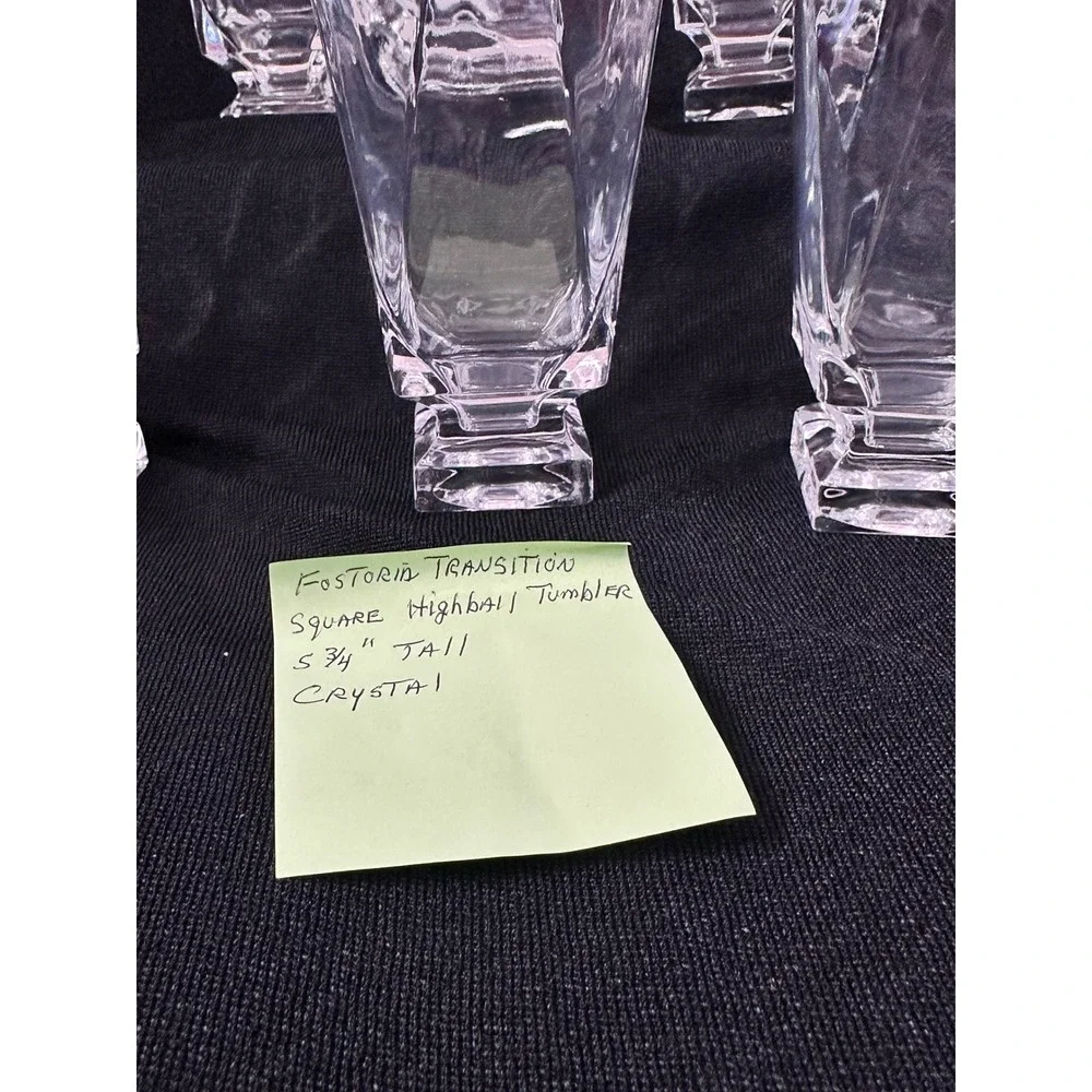 7‎ Fostoria Transition Crystal Highball Tumblers Square Base Set of 7 MCM 5.75